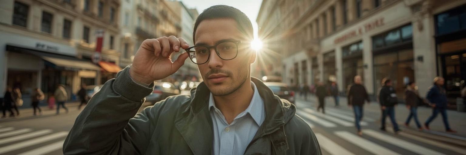 Illustration d’un porteur de lunettes progressives en situation quotidienne