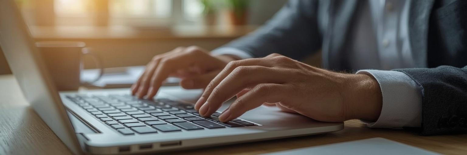 Fatigue visuelle illustrée par mains sur clavier et tasse de café