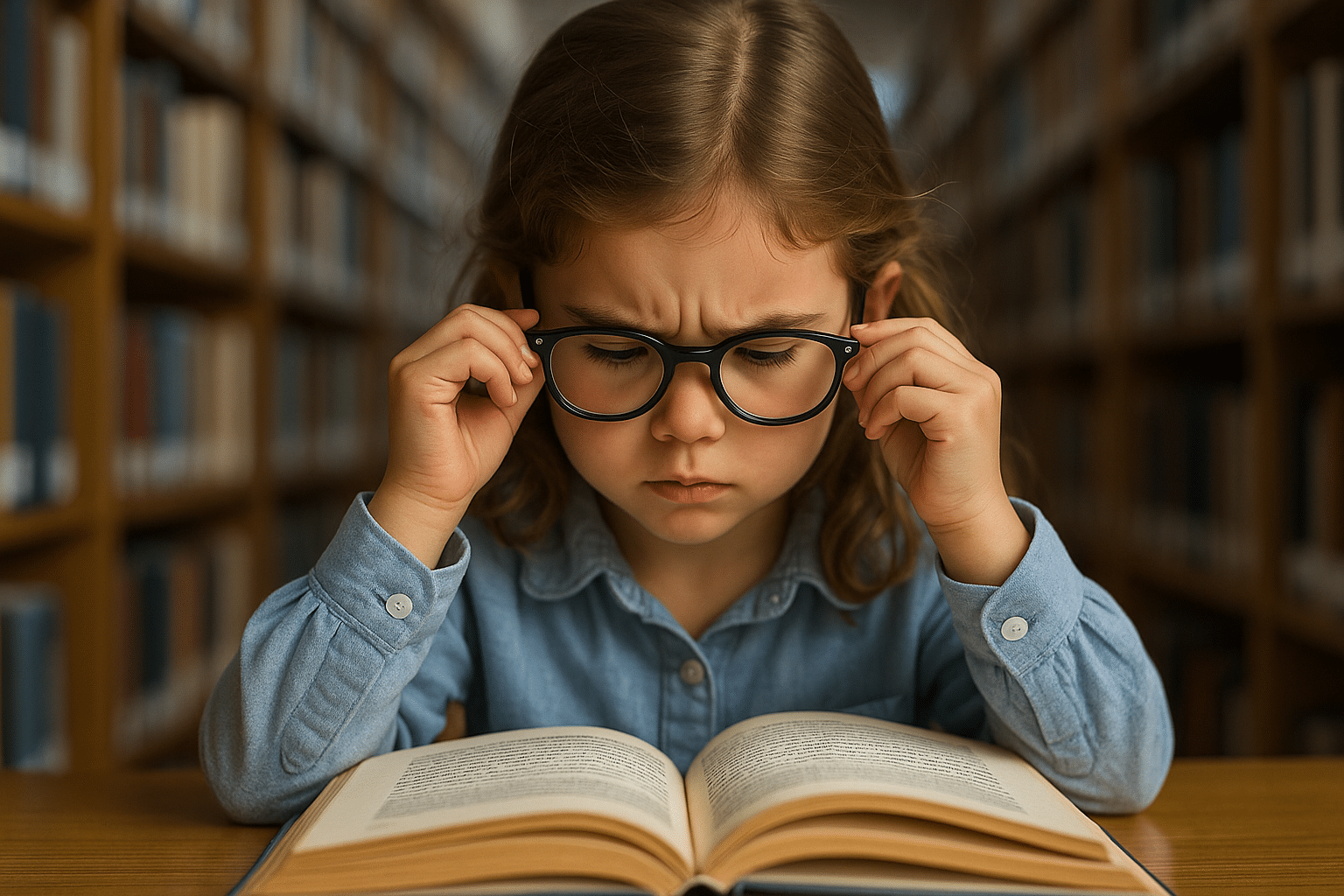 Enfant lisant avec effort